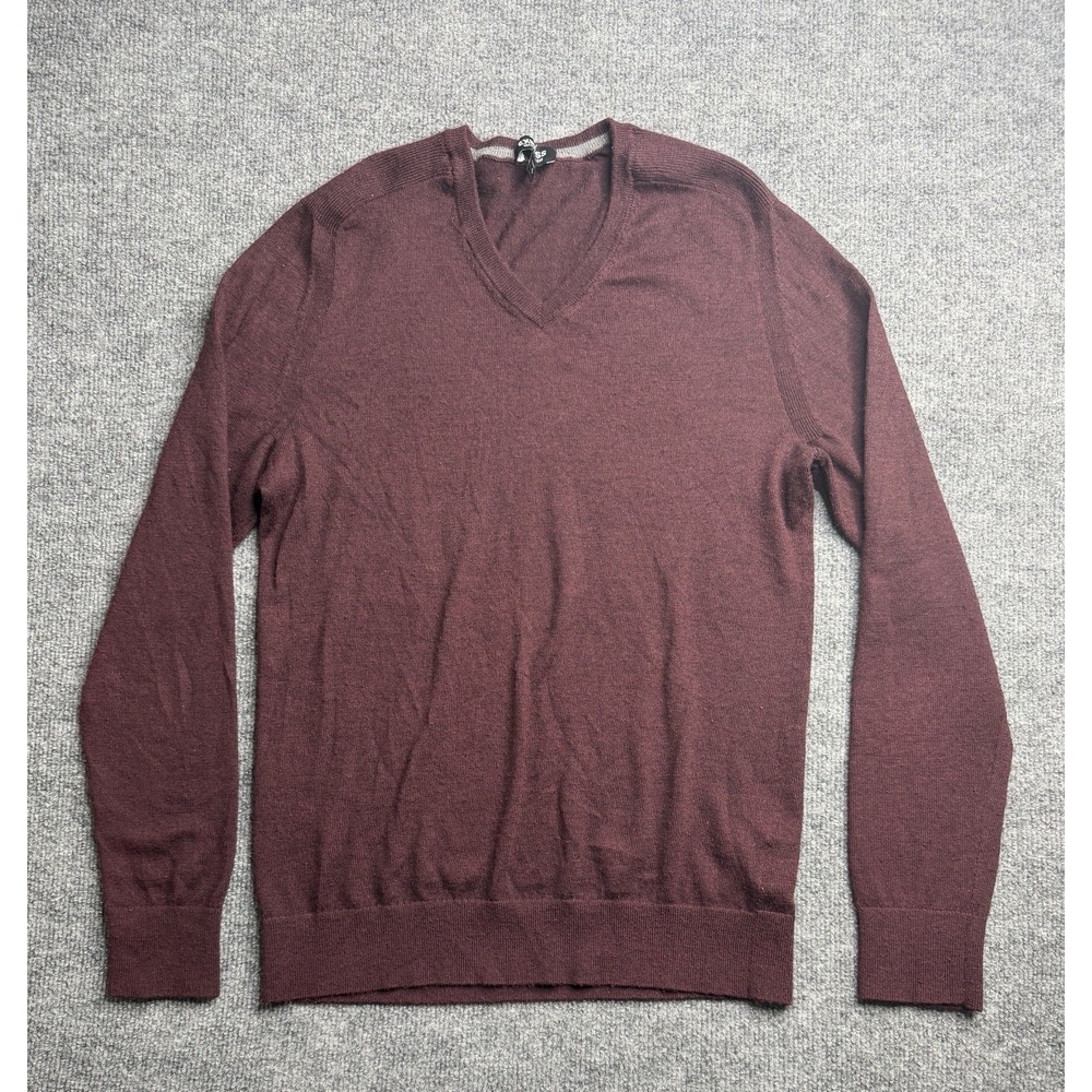 Express Sweater Long Sleeves Mens Merino Wool Blend V neck Pullover Burgundy